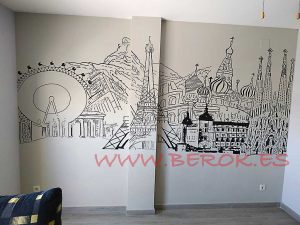 Pintura Mural Monumentos Ciudades Blanco Y Negro 300x100000